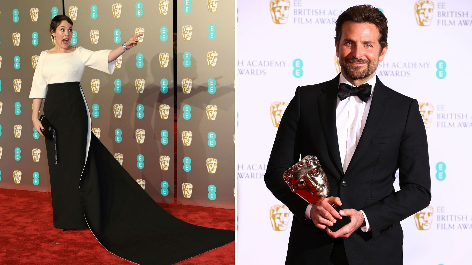 Olivia Colman and Bradley Cooper at the awards night.&nbsp;
