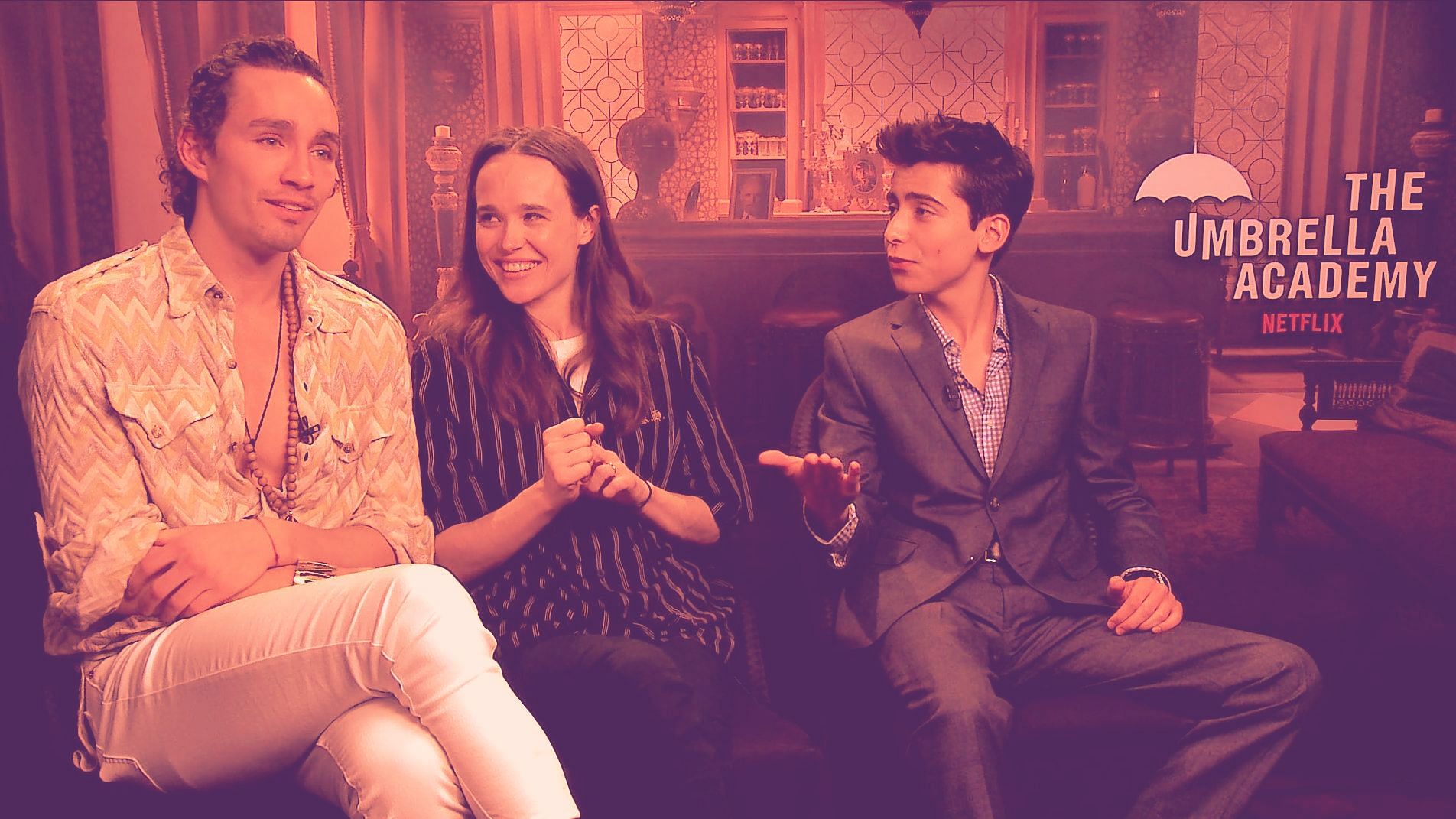 Robert Sheehan, Ellen Page and Aidan Gallagher talk about <i>The Umbrella Academy. </i>