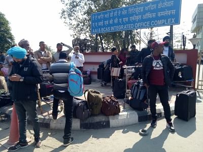 Amritsar: Passengers stranded at Amritsar airport on Feb 27, 2019. Several airports including Srinagar, Jammu, Leh, Amritsar and Chandigarh have been closed for civilian operation, airport sources said on Wednesday. According to informed sources, the airports