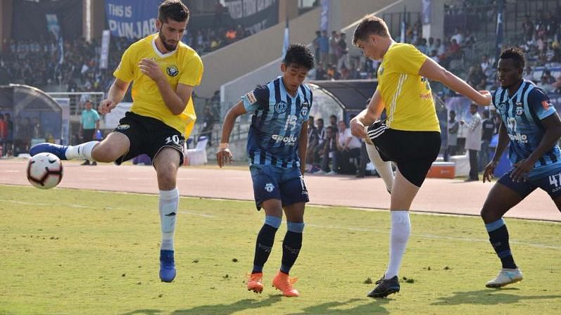 File photo of an I-League clash between Real Kashmir FC (in yellow) and Minerva Punjab FC.