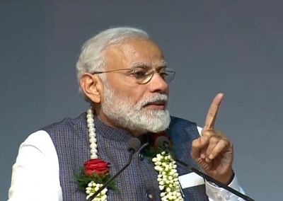 New Delhi: Prime Minister Narendra Modi addresses during Gita Aradhana Mahotsav at the ISKCON temple in New Delhi on Feb 26, 2019. (Photo: IANS)