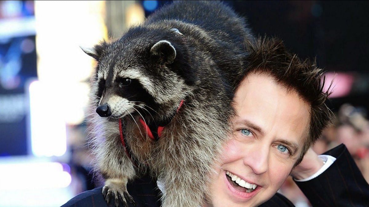 Oreo the Raccoon with James Gunn on the red carpet.&nbsp;