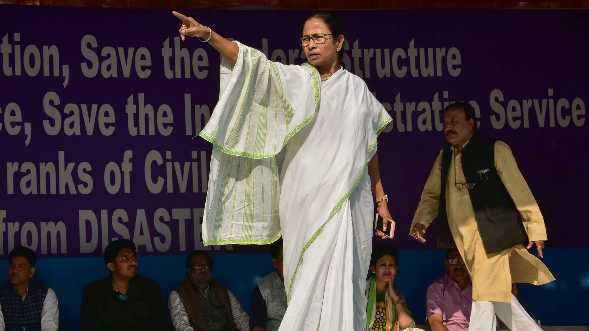 West Bengal Chief Minister Mamata Banerjee during her sit-in protest against the Centre over CBI’s attempt to question the Kolkata Police commissioner.