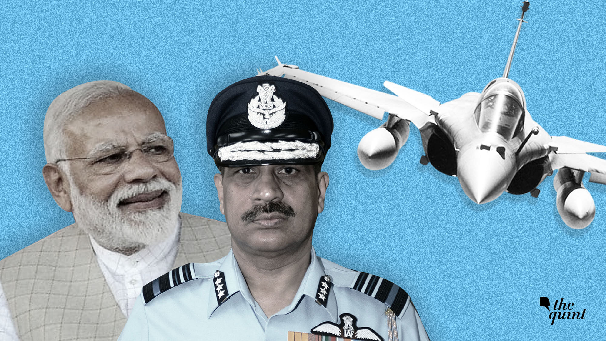 PM Modi (L) never interfered in the Rafale deal negotiations, says Air Marshal SBP Sinha (C).