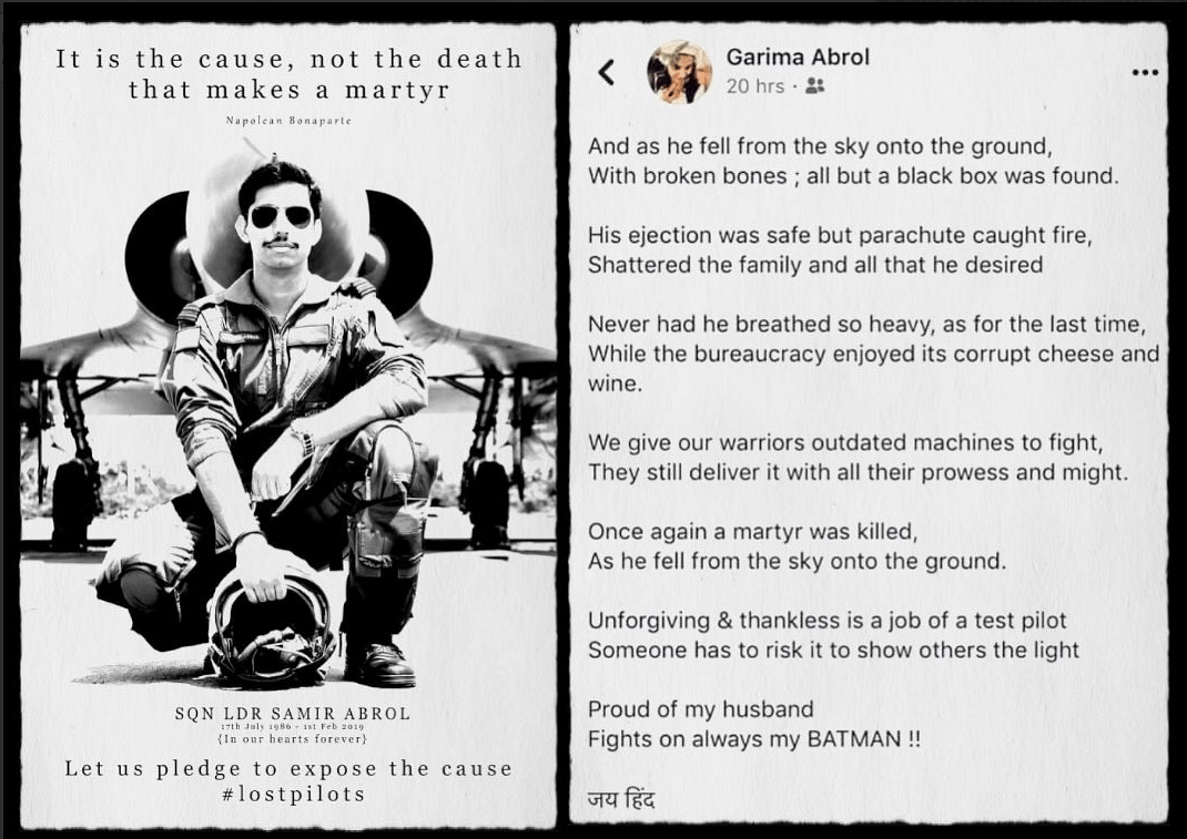 “Fights on always  my Batman,” wrote late Squadron Leader Samir Abrol’s wife on Facebook.