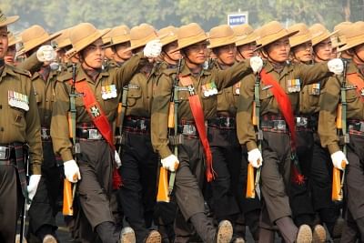 New Delhi: Assam Rifles contingent during 2019 Republic Day parade rehearsals at Rajpath in New Delhi, on Jan 17, 2019. (Photo: IANS)