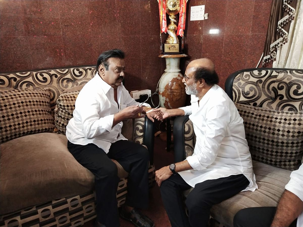 DMK President M K Stalin and actor Rajinikanth called on DMDK chief Vijayakanth to enquire about his health.