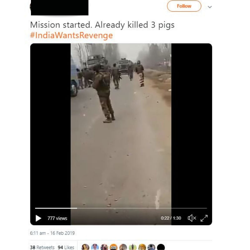 The video claims to be an act of revenge for the Pulwama attack, but it is actually from 2018. 