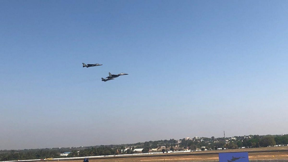 The ‘missing man’ formation at Aero India 2019 to honour the deceased pilot.&nbsp;