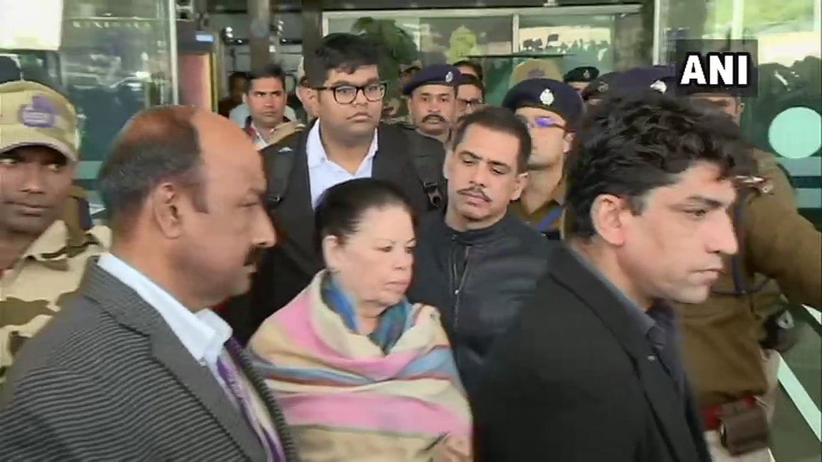 Robert Vadra arrives in Jaipur with his mother for questioning by the ED in connection with an alleged land scam.