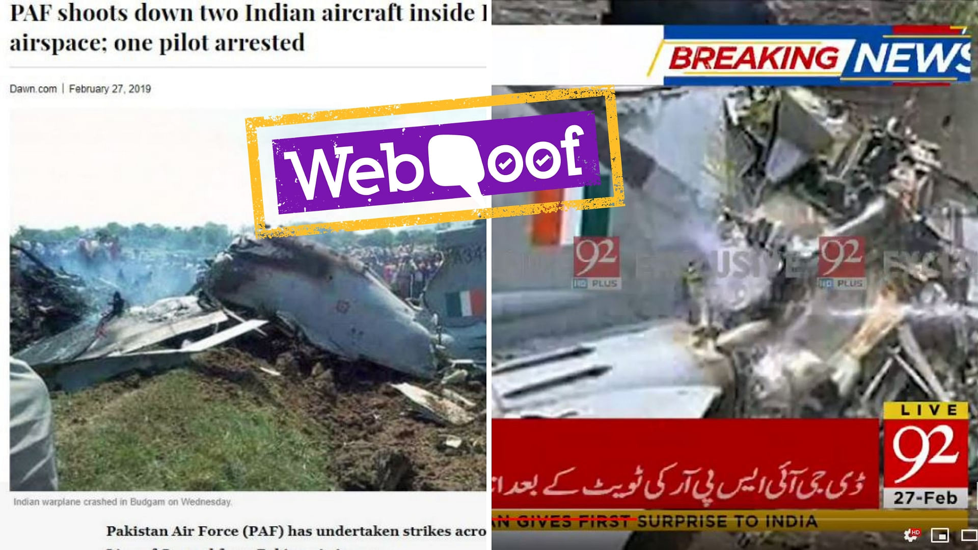 Pakistani news media, including Dawn, passed off old photos as the Budgam air crash.