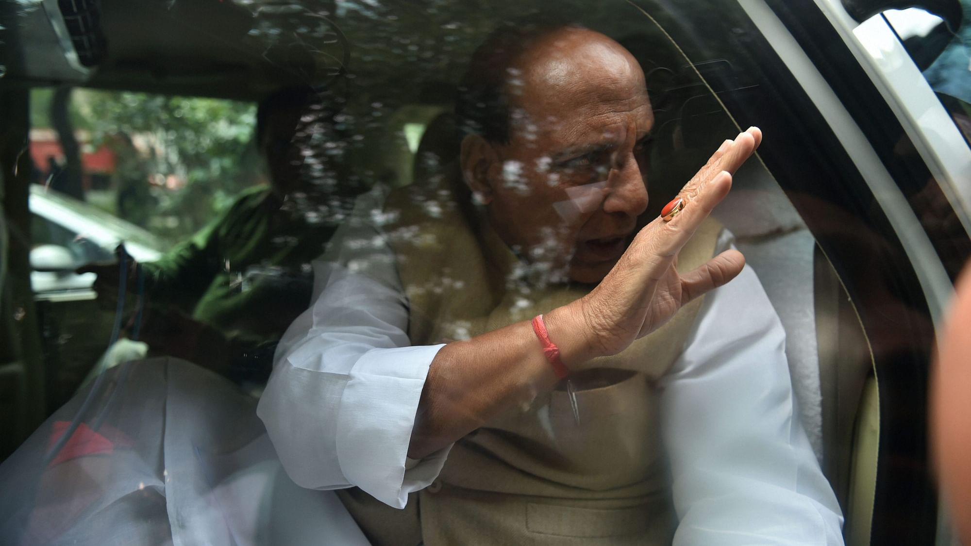 Rajnath Singh addresses media after a high-level security review meeting in the wake of Pulwama attack.