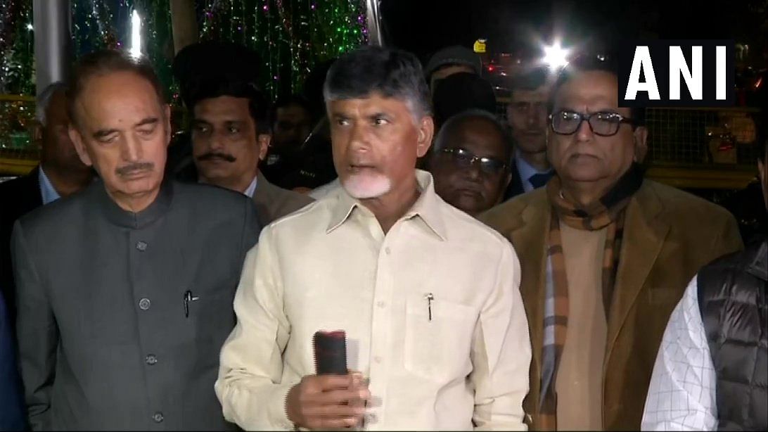 TDP leader Chandrababu Naidu addresses media after meeting Election Commission officials.
