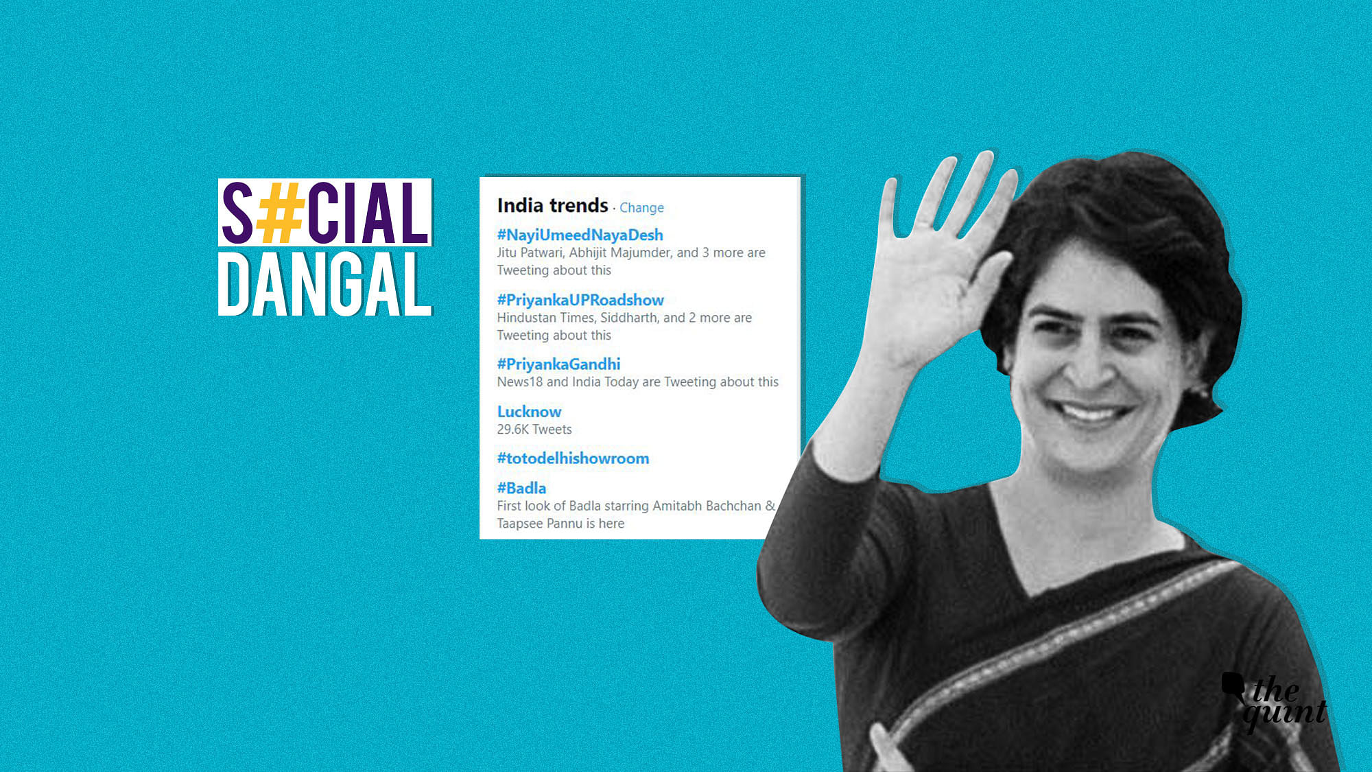 The top three trends on Twitter were related to Priyanka’s Lucknow roadshow.&nbsp;