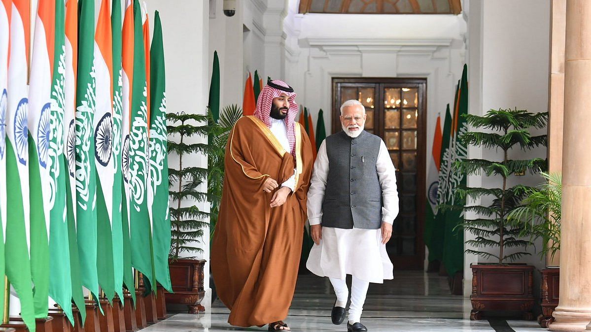Saudi Crown Prince Mohammed bin Salman with Prime Minister Narendra Modi.