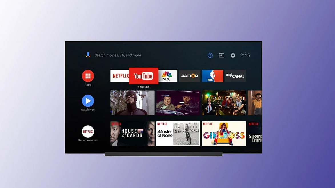 The O screen interface of Android TV looks like this. 