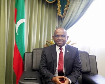 MALE, Dec. 27, 2018 (Xinhua) -- Maldivian Foreign Minister Abdulla Shahid is seen during an interview with Xinhua in Male, Maldives, Dec. 27, 2018. The Maldives