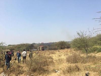 Bengaluru: The site where an IAF aircraft crashed in Yemalur, a village near Bengaluru on Feb 1, 2019. (Photo: IANS)