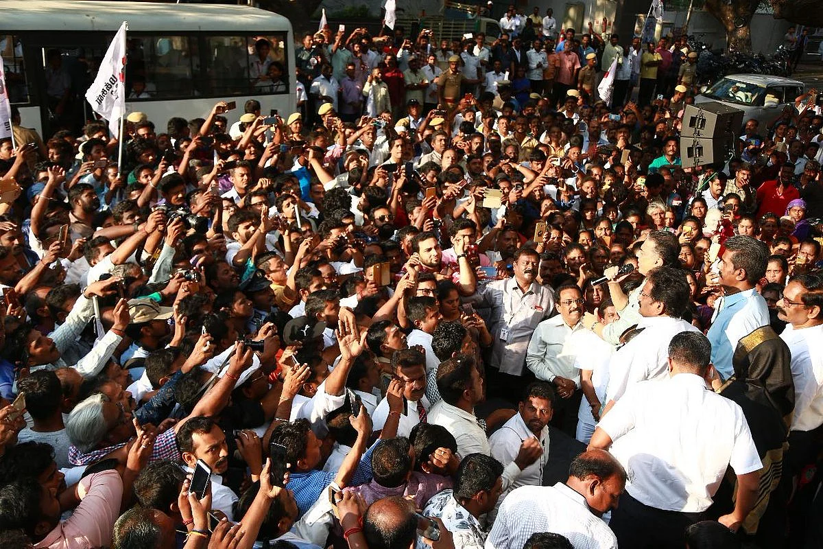 Members of Makkal Needhi Maiam celebrate the first anniversary of the party in Chennai on Thursday.