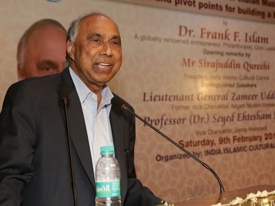 <div class="paragraphs"><p>New Delhi: US-based Muslim philanthropist Frank F. Islam addresses during a lecture on "The Critical need to Empower Indian Muslims through Education and pivot points for building better India" organised by India Islamic Cultural Centre in New Delhi on Feb 10, 2019. </p></div>
