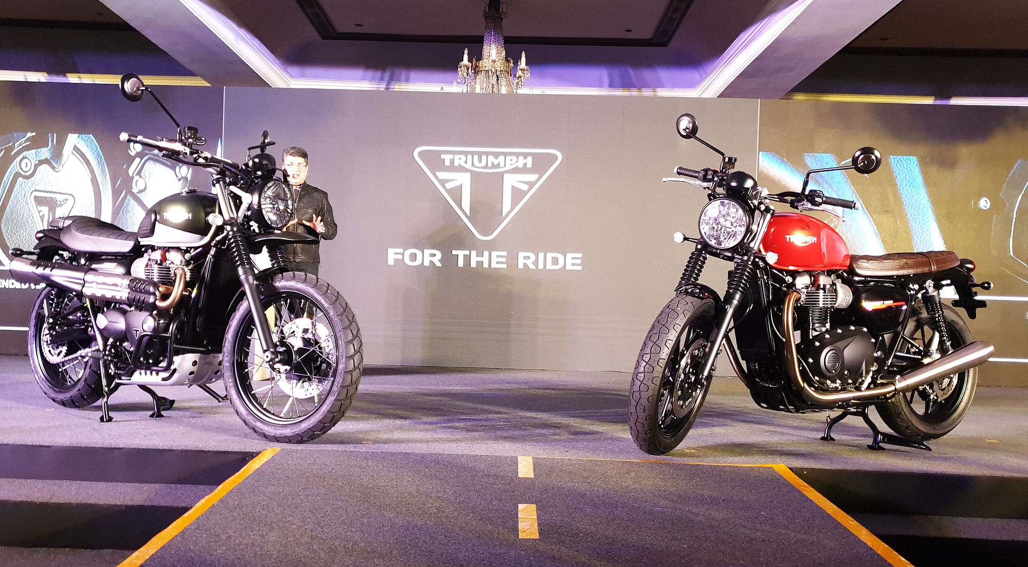 The Triumph Street Scrambler (left) and Street Twin (light) have been launched in India.  