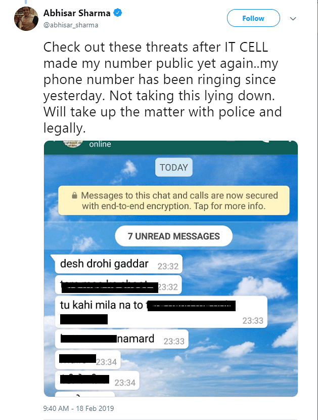 The abuse on WhatsApp has come in the wake of the Pulwama terrorist attack.