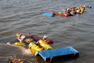 Kolkata: Saraswati idol immersions underway in Kolkata on Feb 11, 2019. (Photo: IANS)