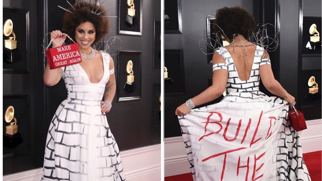 Singer Joy Villa wears pro Trump dress at Grammys to ‘Make America Great Again’.&nbsp;