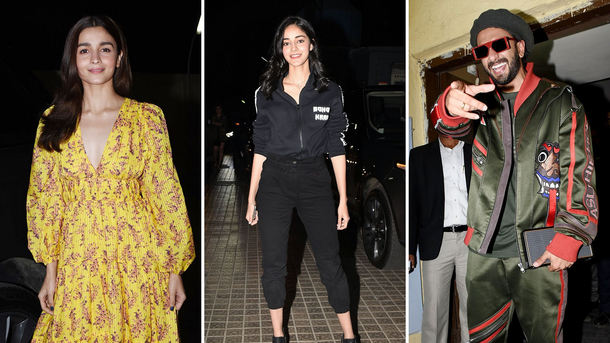 Alia Bhatt, Ananya Panday and Ranveer Singh at the special screening of <i>Gully Boy</i>.
