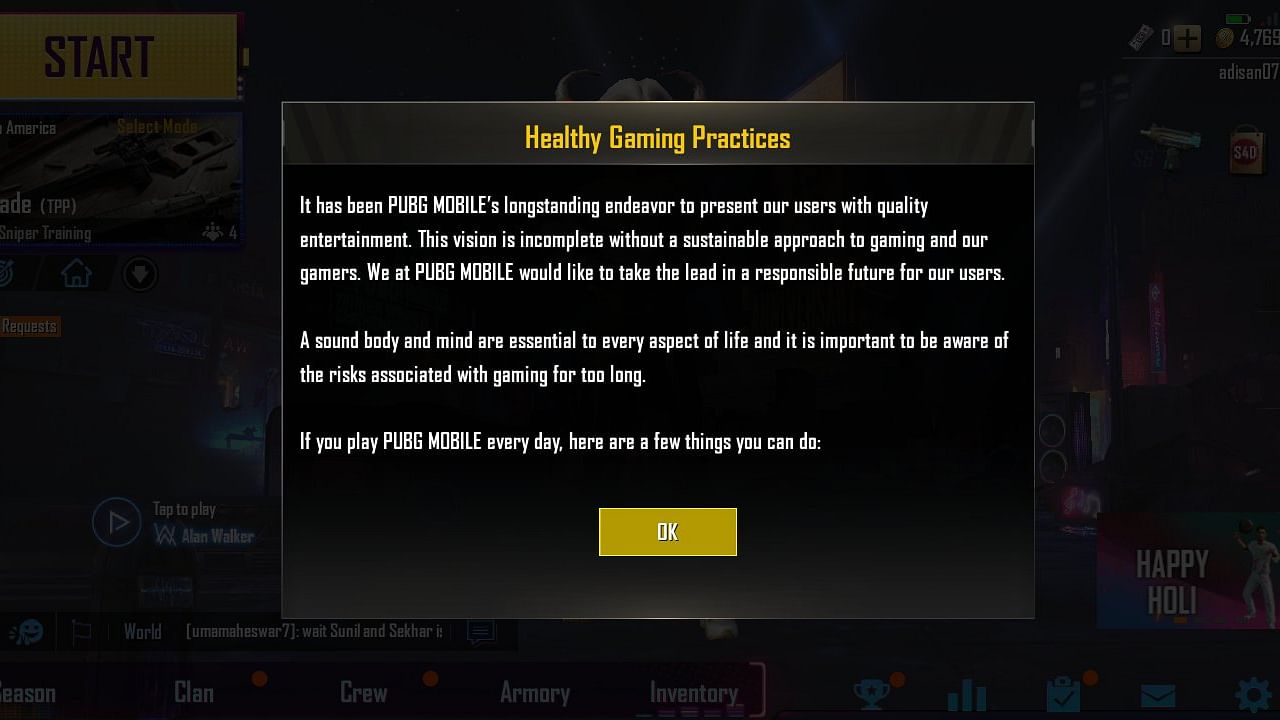 PUBG Mobile taking a sensible route in looking to help avid players.