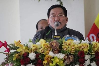 Sikkim Chief Minister Pawan Chamling addressing a rally in South Sikkim on Monday. He urged the people to re-elect the ruling SDF and free the state from