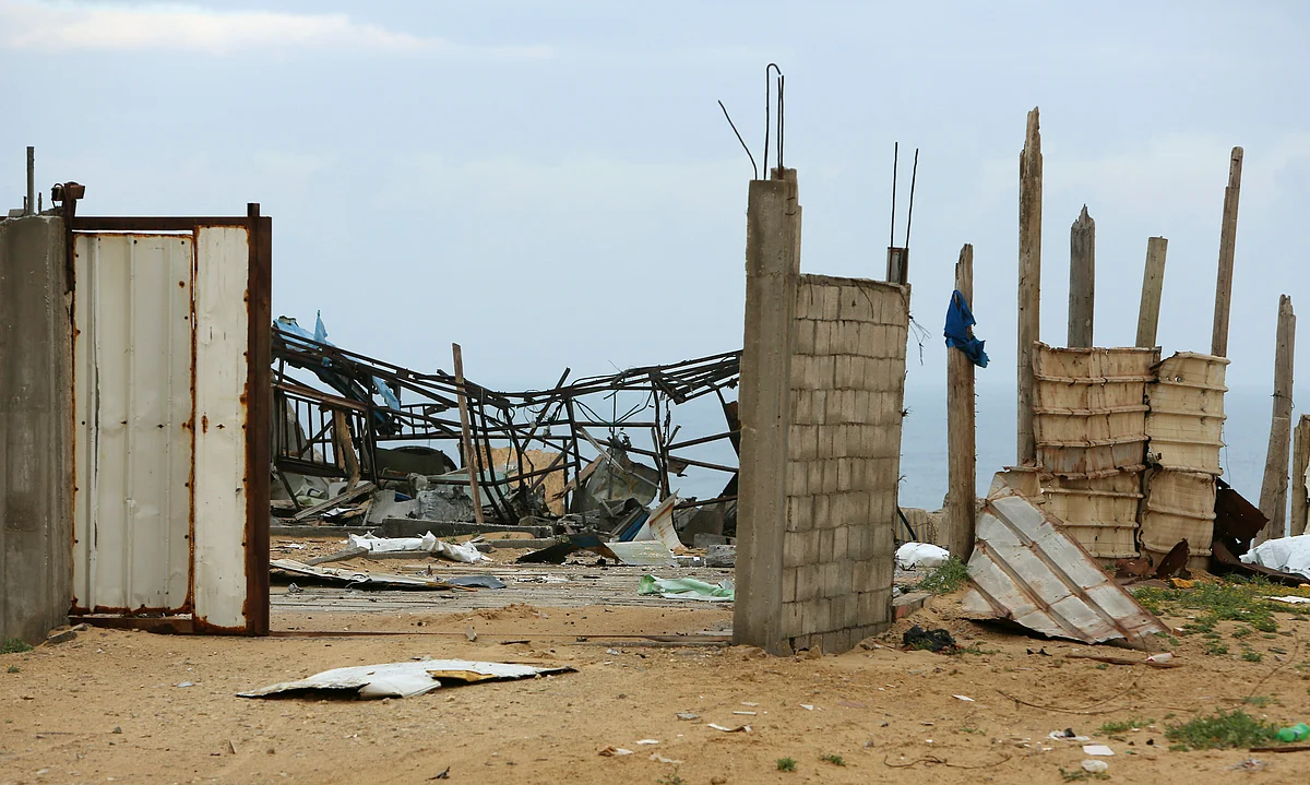 A wreckage of Hamas military site is seen empty after it hit by Israeli airstrikes in Gaza City, early Friday