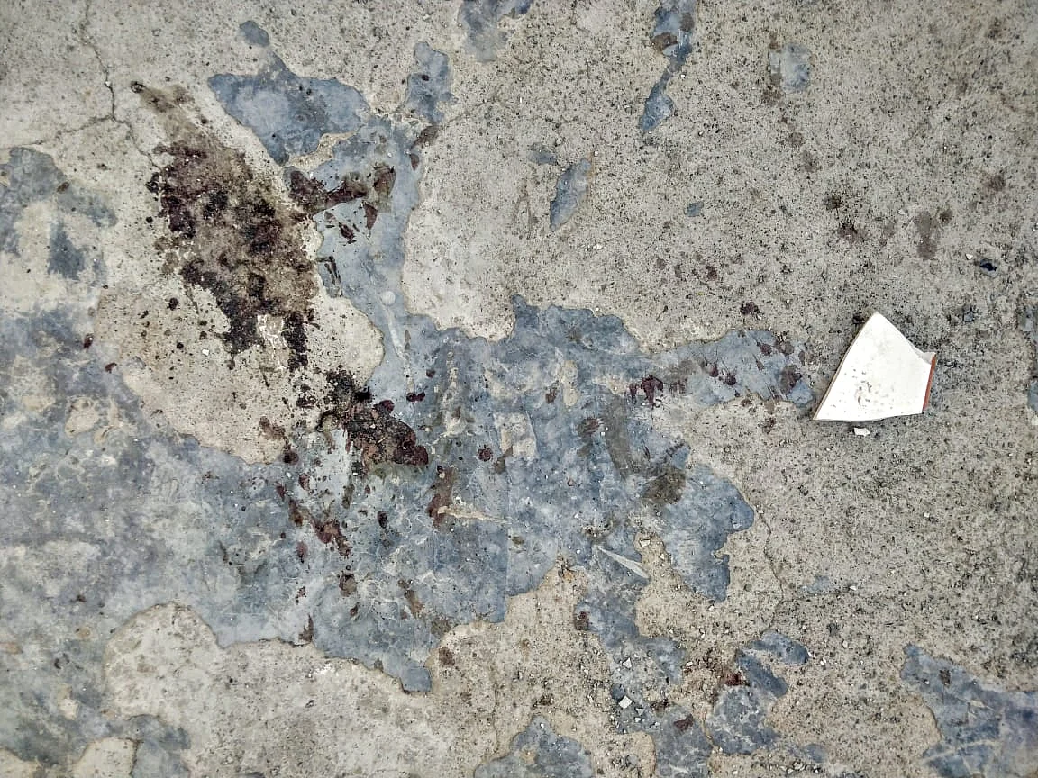 Blood stains on the balcony where Sajid and his family members were attacked.