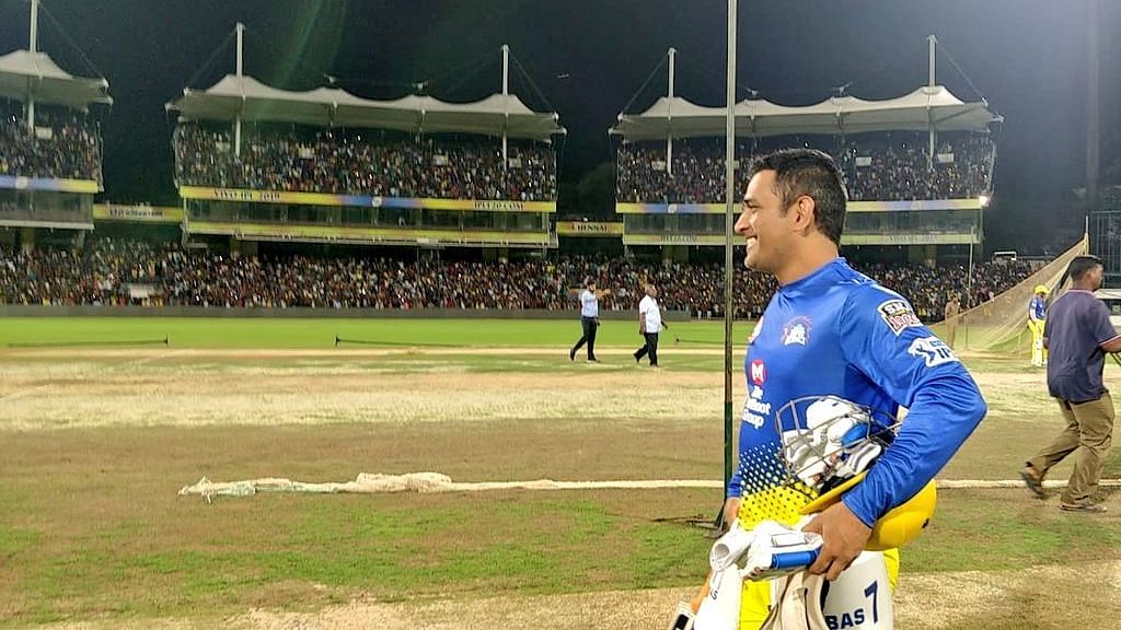 MS Dhoni walks out to a Chennai Super Kings practice session, attended by 12,000 fans, at the MA Chidambaram Stadium in Chennai.