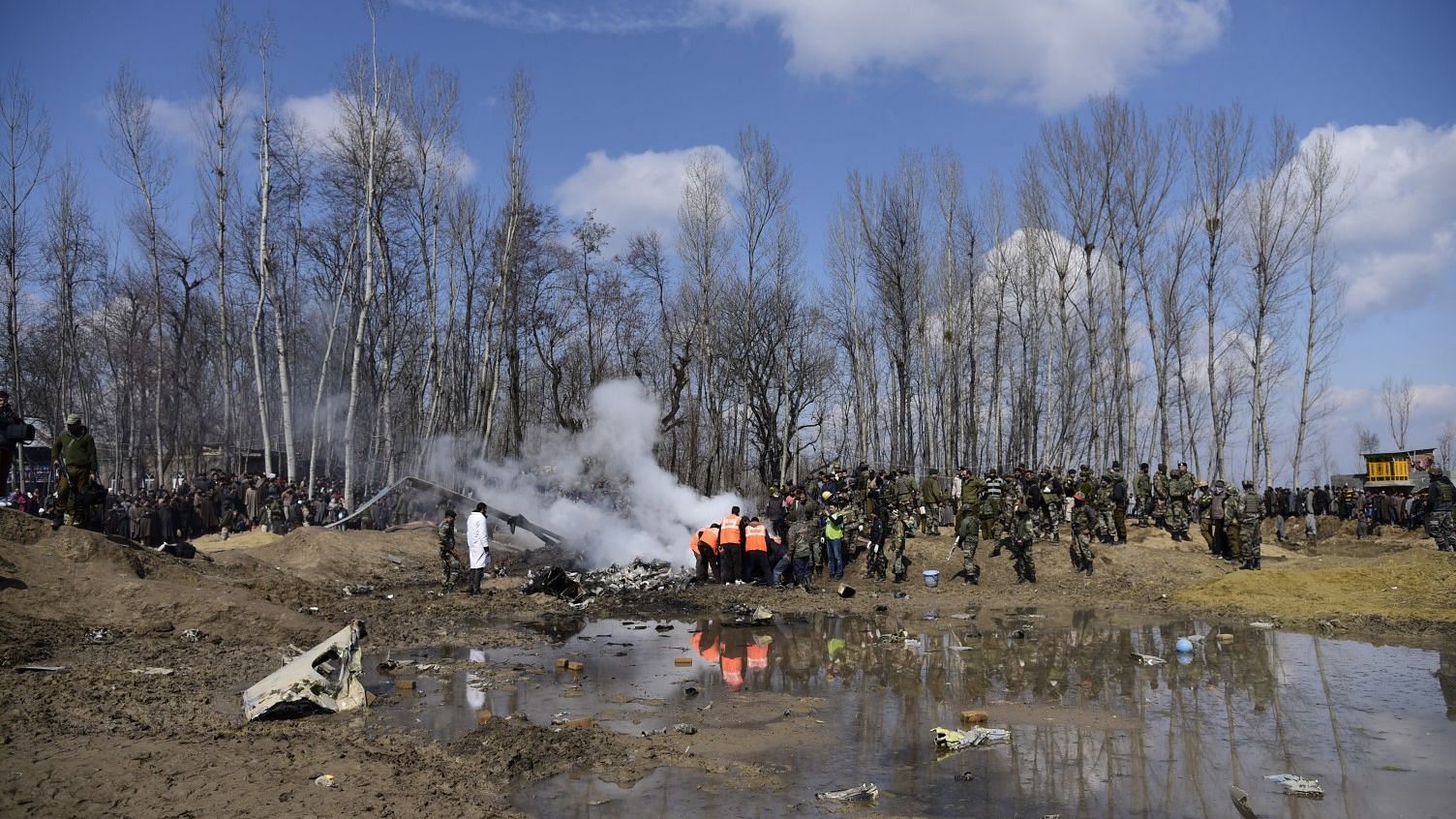 Wreckage after an IAF helicopter crashed near the Garend Kalan village in Jammu and Kashmir’s Budgam area.
