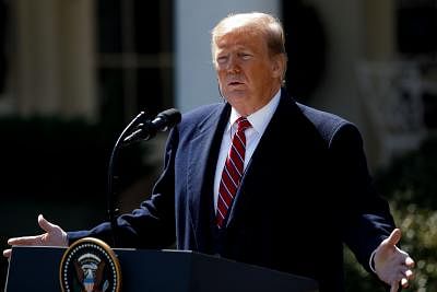 WASHINGTON D.C., March 20, 2019 (Xinhua) -- U.S. President Donald Trump attends a joint press conference with his Brazilian counterpart Jair Bolsonaro (not in the picture) at the Rose Garden of the White House in Washington D.C., the United States, on March 19, 2019. U.S. President Donald Trump on Tuesday indicated that he may support Brazil to join the North Atlantic Treaty Organization (NATO) and the Organization for Economic Co-operation and Development (OECD), as the two nations expected to