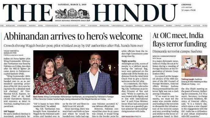 This is what the front pages of Indian newspapers looked like the day after Wing Commander Abhinandan’s return 