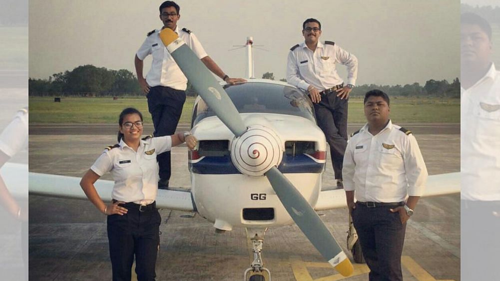 Trainee first officer Garima Sheoran (20) with her batchmates at the Indira Gandhi Rashtriya Uran Akademi (IGRUA), India’s national flying school, at Fursatganj airfield in central Uttar Pradesh.