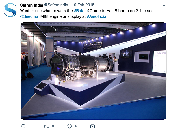 Safran India displayed Rafale M88 engine in Aero India show in 2015.