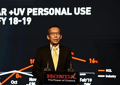 New Delhi: Honda Cars India President and CEO Gaku Nakanishi addresses at the launch of 2019 Honda new "Civic" in New Delhi, on March 7, 2019. (Photo: IANS)