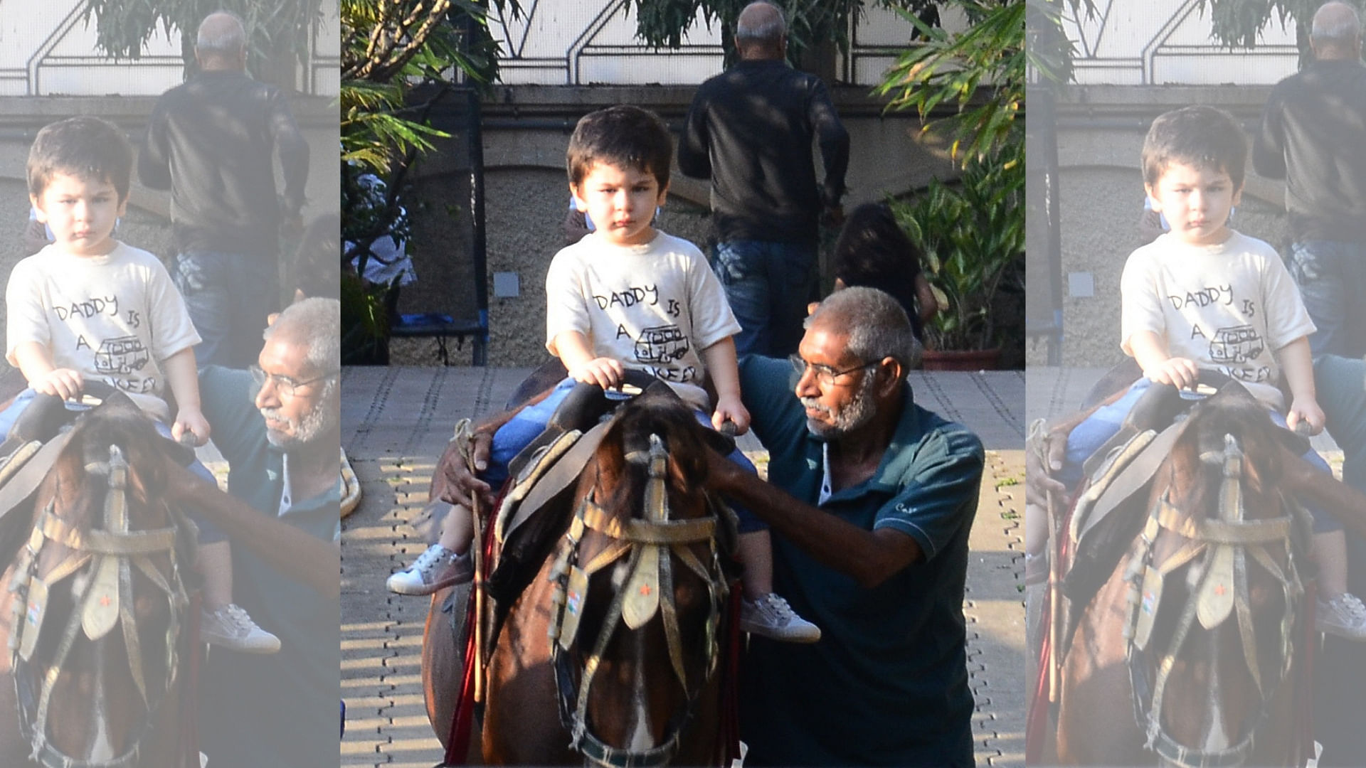 Taimur Ali Khan spotted horse riding on Sunday.