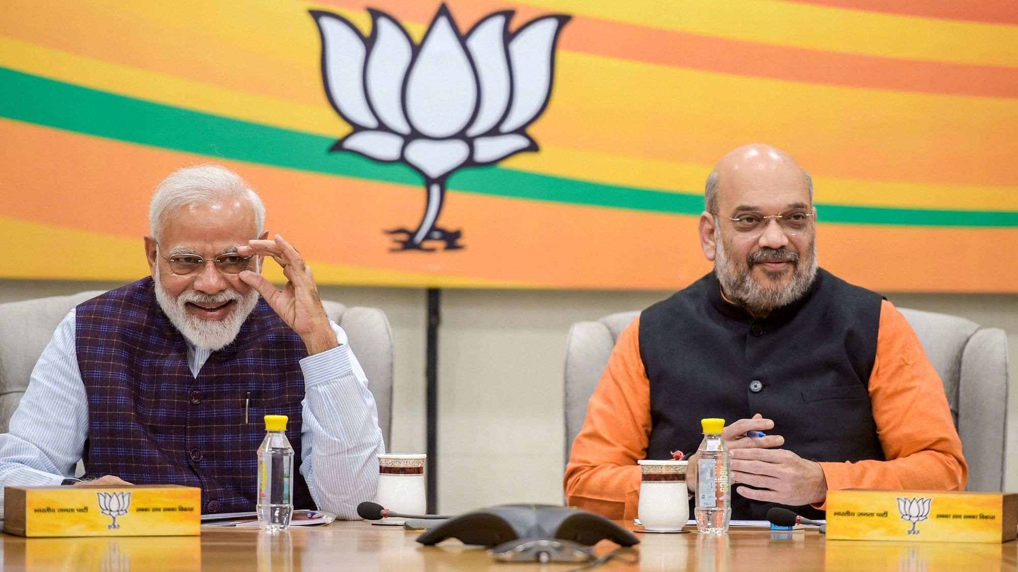 PM Modi with Amit Shah.&nbsp;