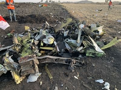 ADDIS ABABA, March 10, 2019 (Xinhua) -- The wreckage of an Ethiopian Airlines