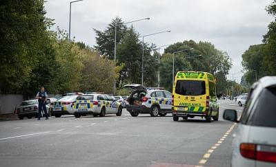 CHRISTCHURCH, March 15, 2019 (Xinhua) -- Police are seen on a road in Christchurch, New Zealand, March 15, 2019. At least 40 people were killed in mass shootings in two mosques of New Zealand