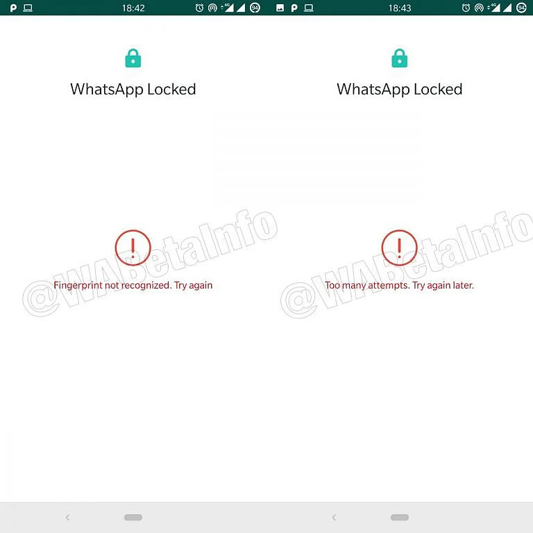 If WhatsApp is not able to recognise the fingerprint, it will show you the following error.
