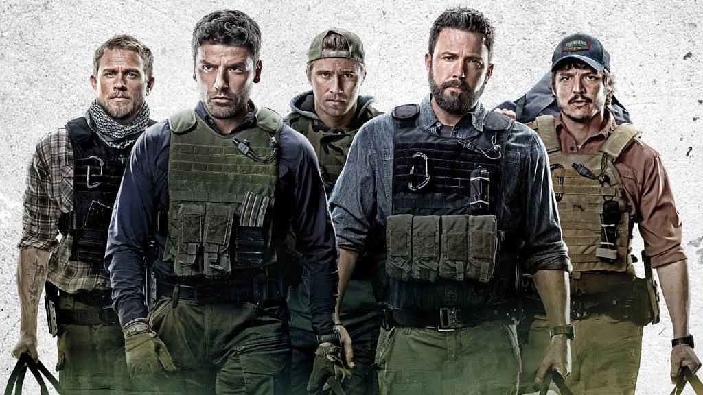 Ben Affleck, Oscar Isaac, Charlie Hunnam, Garrett Hedlund and Pedro Pascal in <i>Triple Frontier.</i>