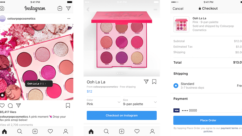 How the Checkout page on Instagram will look at the time of purchase.