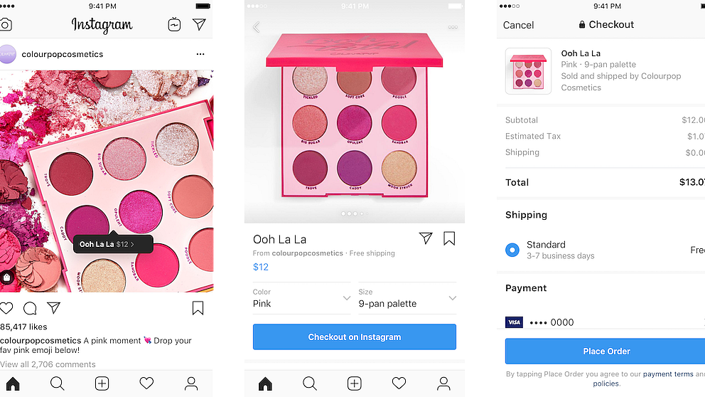 How the Checkout page on Instagram will look at the time of purchase.