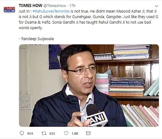 After Rahul addressed Masood Azhar with a “ji”, parody accounts have falsely attributed clarifications to Surjewala.
