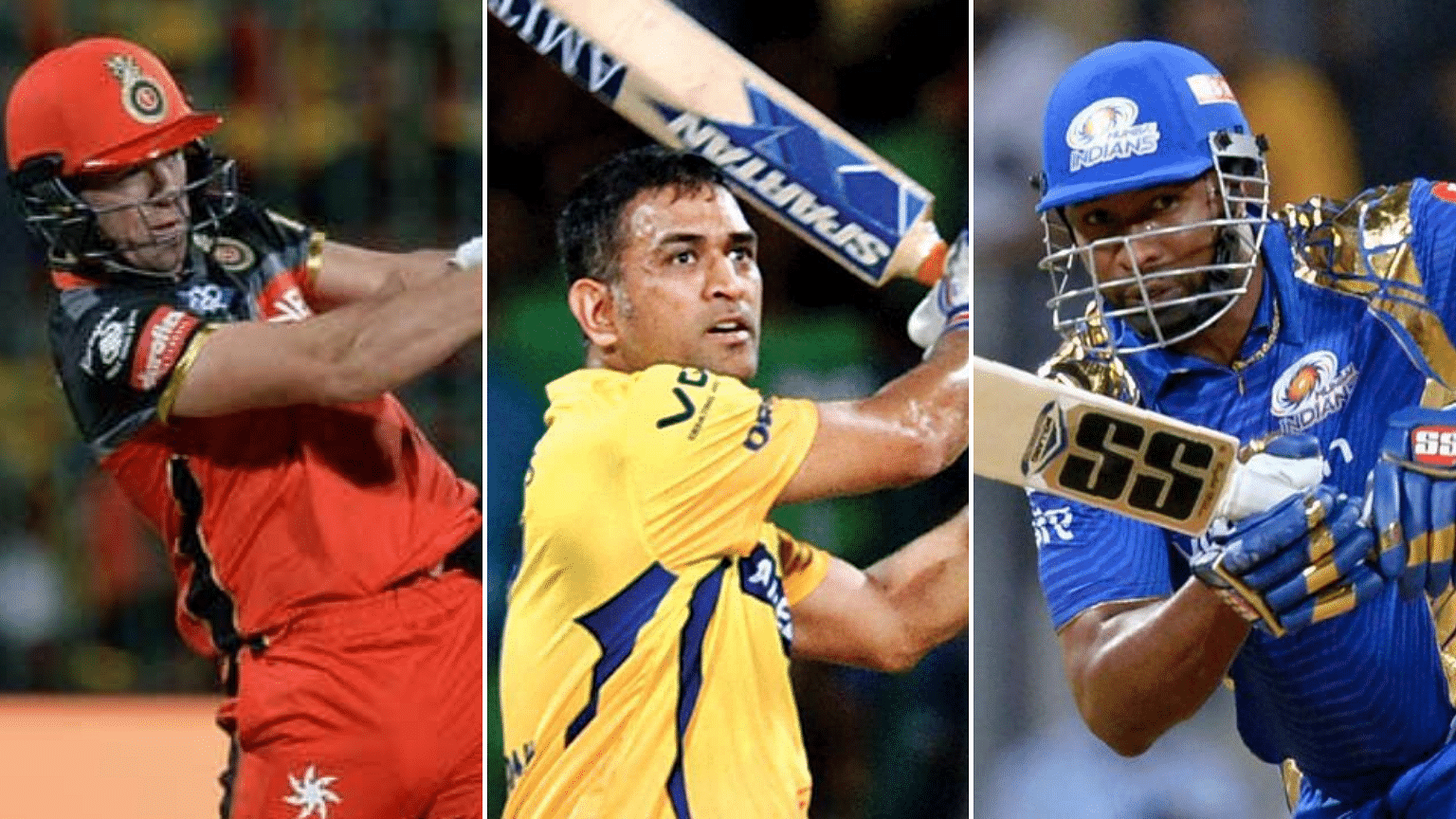 Ab de Villiers (left), MS Dhoni (centre) and Keiron Pollard have been among the big-hitters in IPL history.